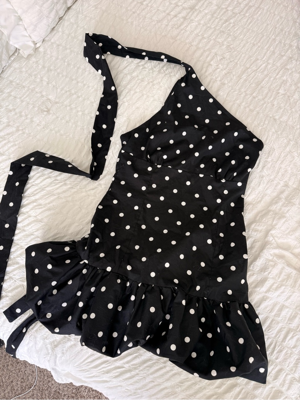 Peppermayo Black and White Polka Dot Halter Dress